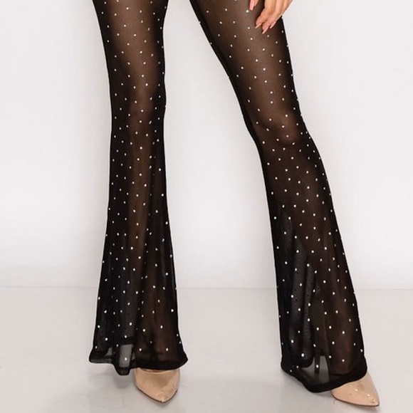 Show Some Flare Rhinestone Mesh Pant - Picture 3 of 6